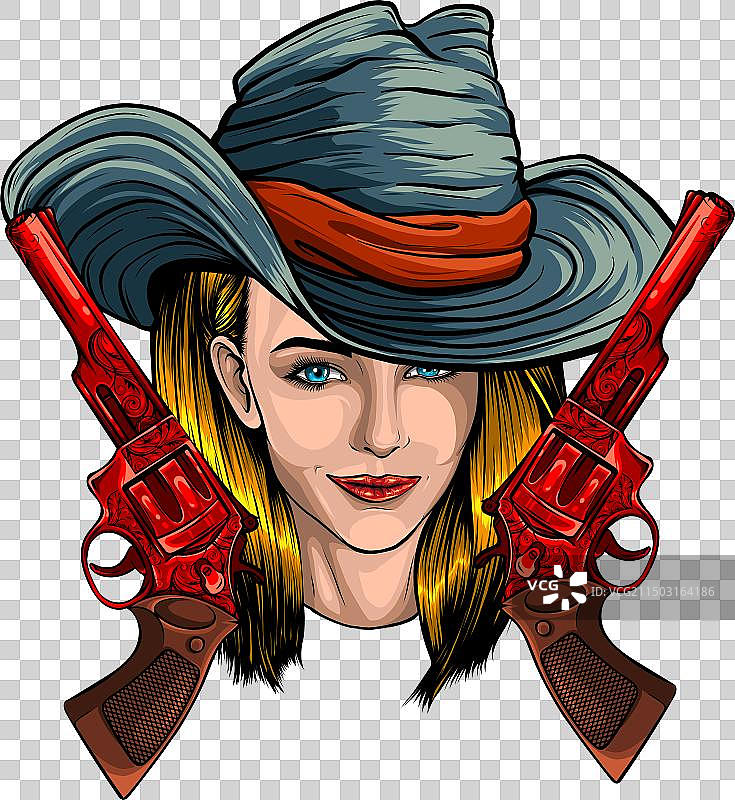 戴帽子的牛仔女孩脸部绘画图片素材