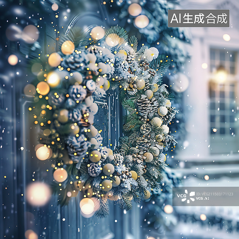 【AI数字艺术】圣诞装饰品挂在树上的特写镜头图片素材