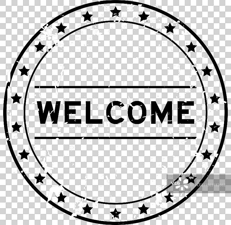 黑色复古欢迎词圆形橡胶印章图片素材