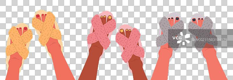 穿着家用拖鞋的脚的女人图片素材