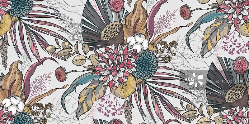 干花树叶无缝图案图片素材