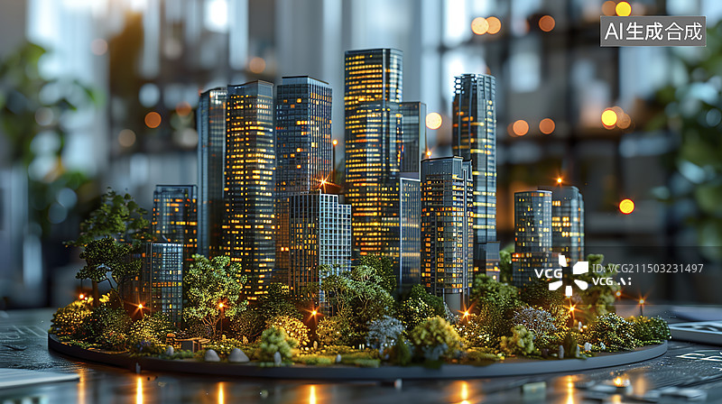【AI数字艺术】开发商打造智慧城市的沙盘全息投影图片素材
