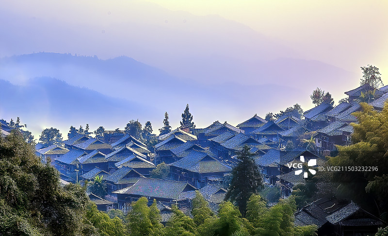 青瓦晨景图片素材