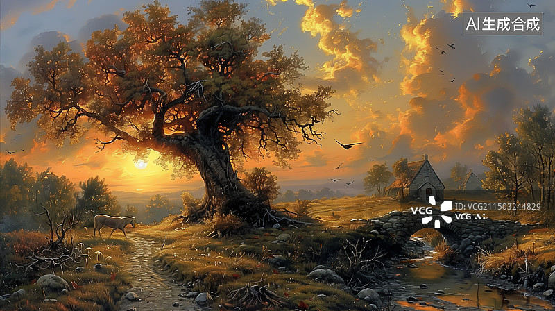 【AI数字艺术】枯藤老树昏鸦图片素材