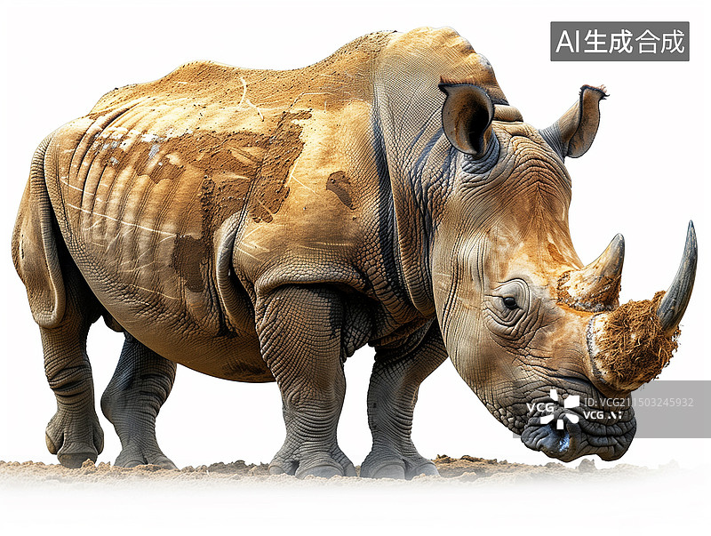 【AI数字艺术】白色背景下的犀牛特写镜头图片素材