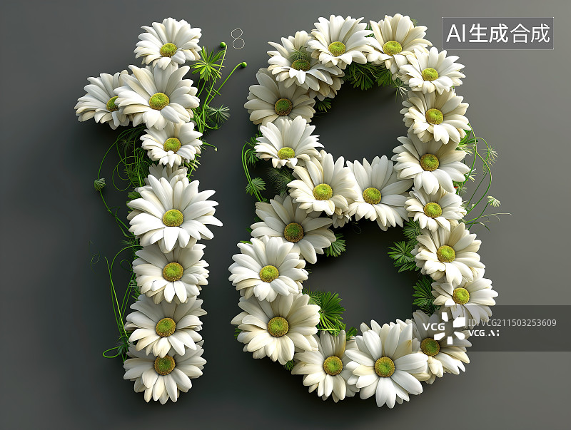 【AI数字艺术】由花朵组成的数字‘18’图片素材