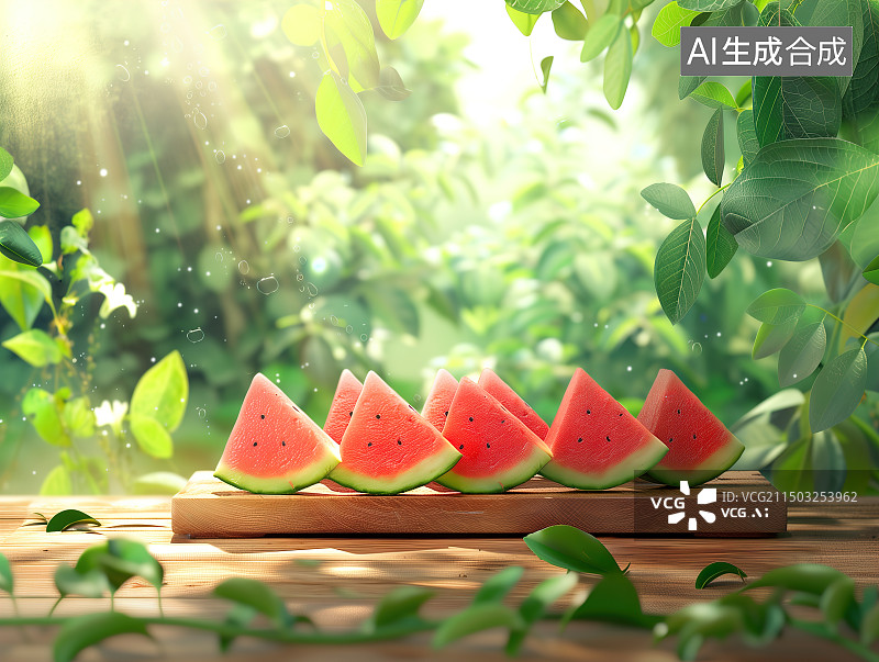 【AI数字艺术】夏季案板上切好的西瓜图片素材