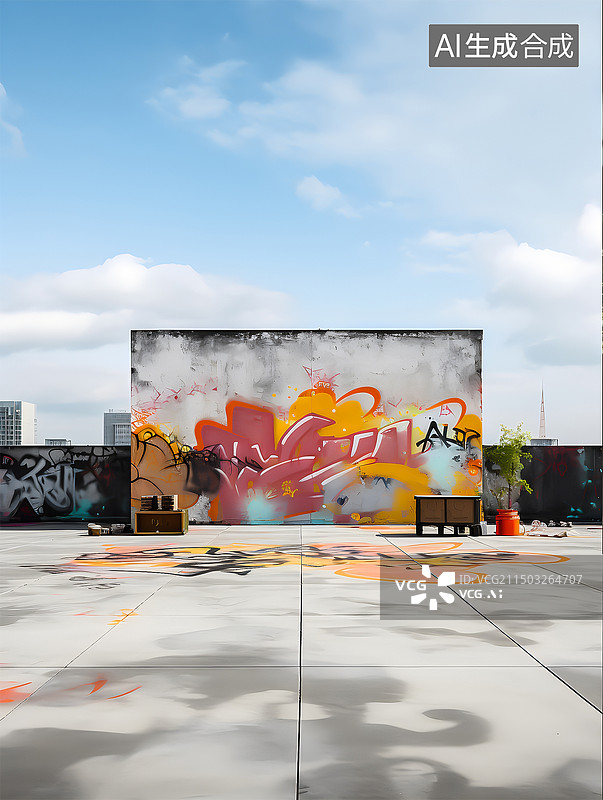 【AI数字艺术】街头涂鸦风格背景墙和场馆图片素材