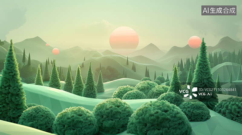 【AI数字艺术】3D唯美绿色森林背景图片素材