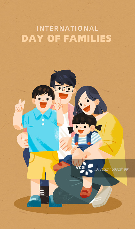 竖版肌理插画海报_全家福_家庭图片素材