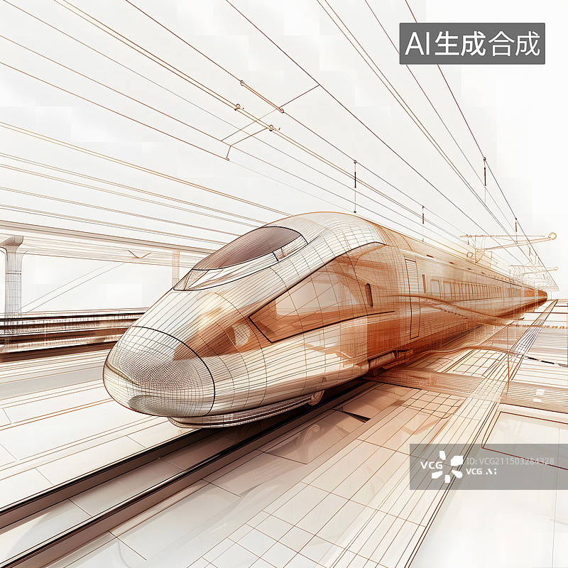 【AI数字艺术】高铁线稿素描图片素材