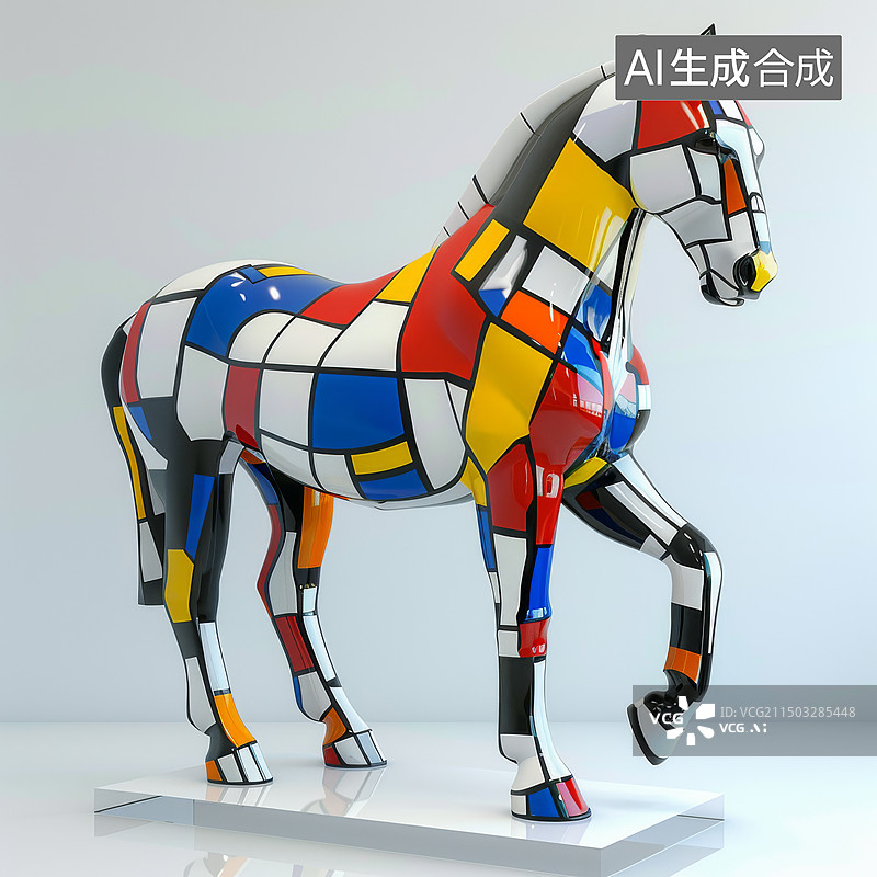 【AI数字艺术】骏马马年几何色块动物插画图片素材