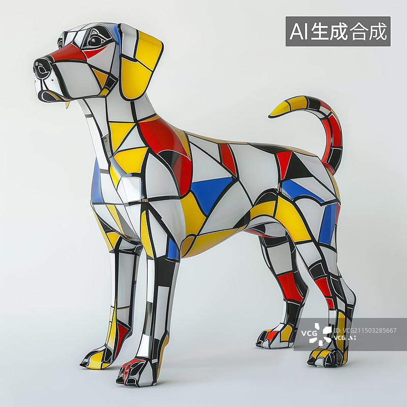 【AI数字艺术】小狗狗年几何色块动物插画图片素材