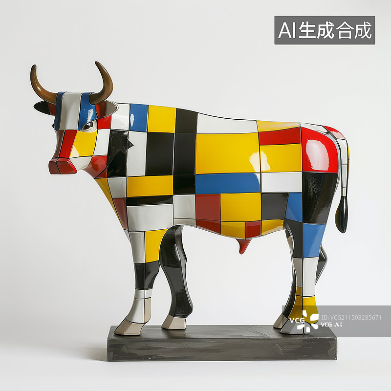 【AI数字艺术】公牛牛年几何色块动物插画图片素材