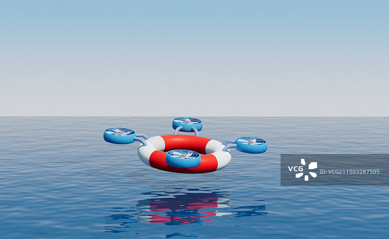 水面上会飞的救生圈3D背景插画图片素材