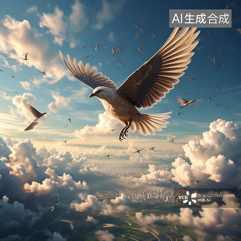 【AI数字艺术】雄鹰展翅翱翔在天空。图片素材
