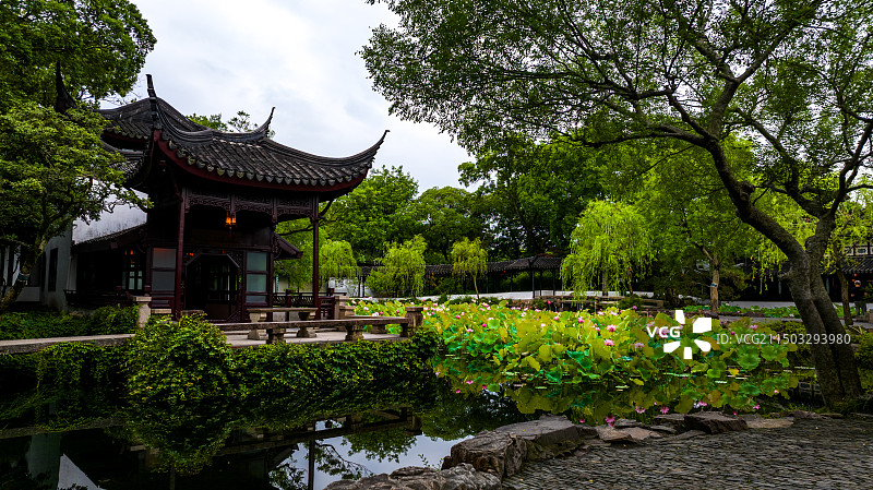 苏州古典园林远香堂特写及其俯瞰图片素材