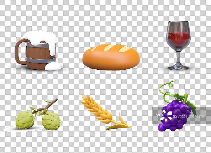 啤酒桶面包酒杯绿色元素套装图片素材