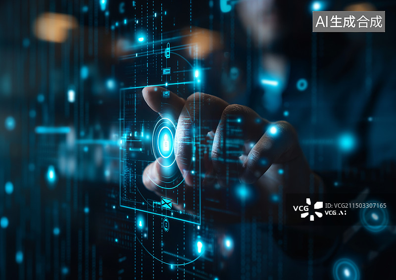 【AI数字艺术】人工智能、数字技术概念手触摸科技大数据图片素材