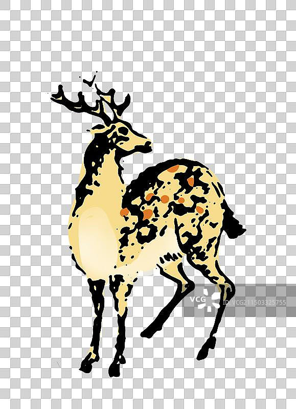 梅花鹿，水墨国画古代人物元素图片素材