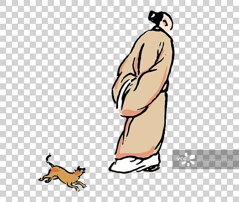 小狗，人，水墨国画古代人物元素图片素材
