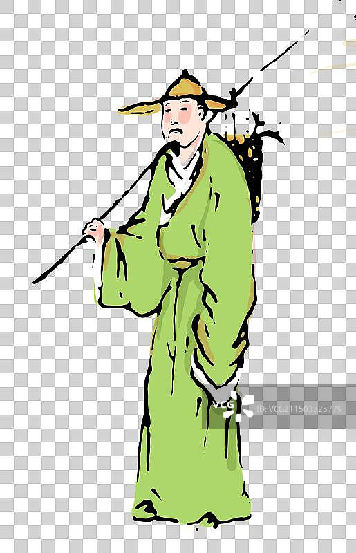 钓鱼，水墨国画古代人物元素图片素材