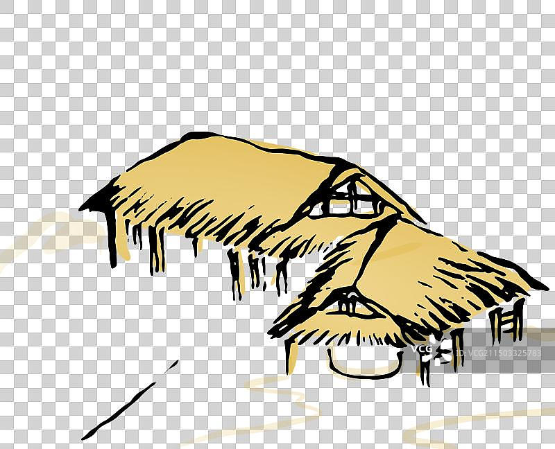 茅草屋，屋顶，城市，乡村，水墨国画古代人物元素图片素材