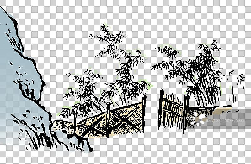 门，竹子，水墨国画古代人物元素图片素材