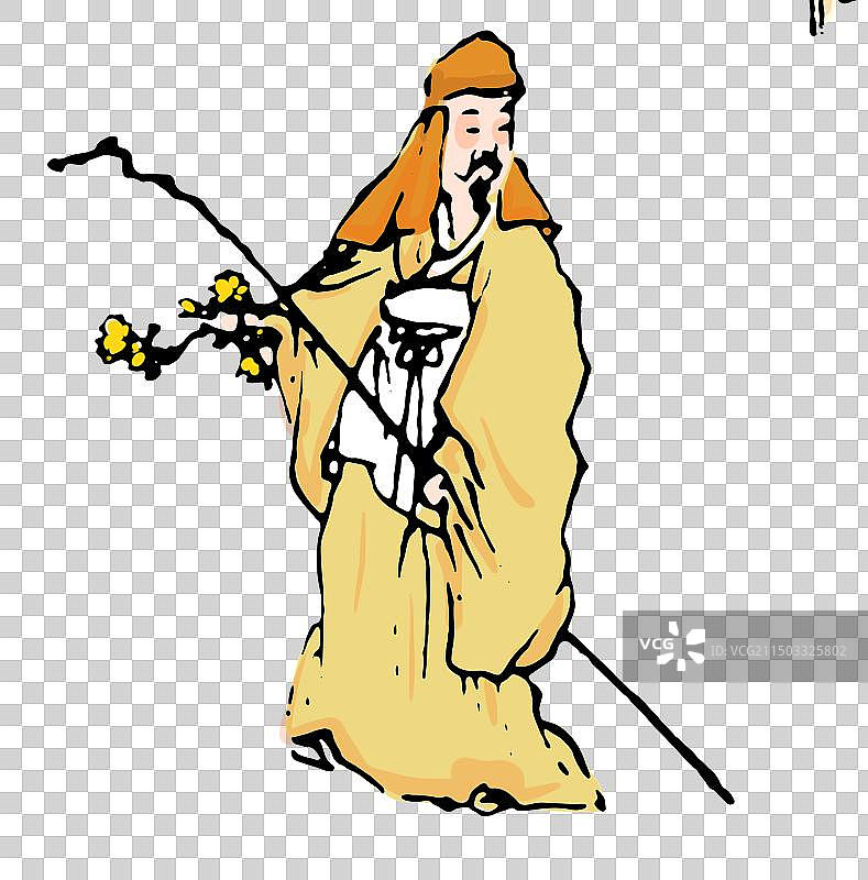 陶渊明，菊花，水墨国画古代人物元素图片素材