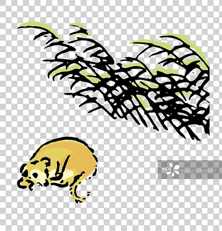 芦苇，小猴，小狗，秋天，水墨国画古代人物元素图片素材