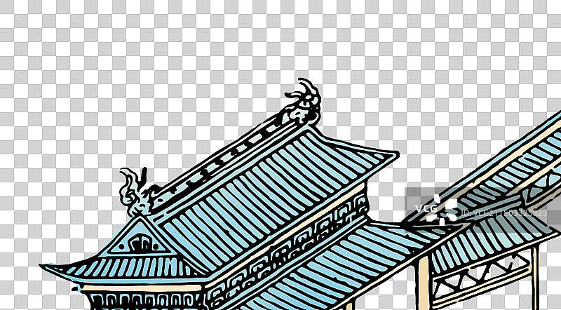 茅草屋，屋顶，城市，乡村，水墨国画古代人物元素图片素材