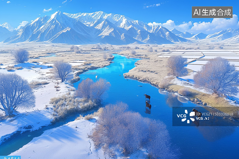 【AI数字艺术】冬日冰河风景图片素材