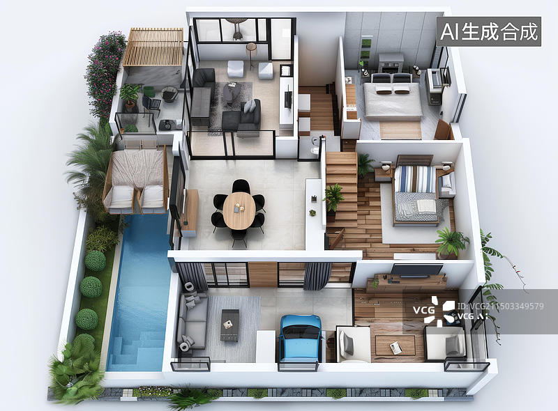 【AI数字艺术】鸟瞰现代住宅图片素材