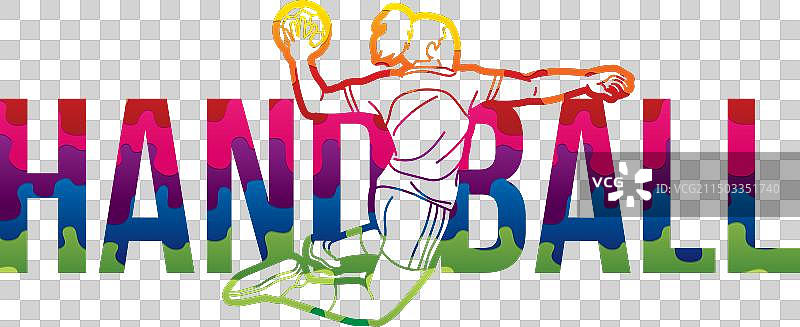 手球运动文字设计与球员动作图片素材