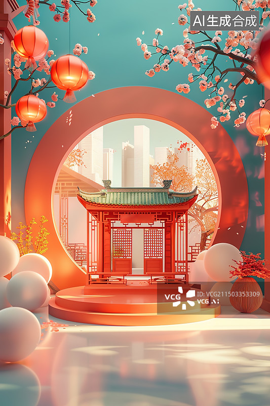 【AI数字艺术】中国风电商场景图片素材