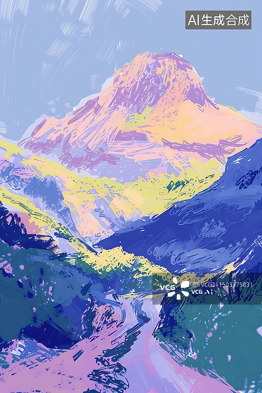 【AI数字艺术】莫兰迪色极简油画山景壁纸图片素材