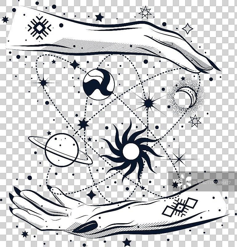 魔术手和行星图片素材