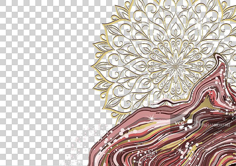 金色大理石背景上的曼陀罗图片素材