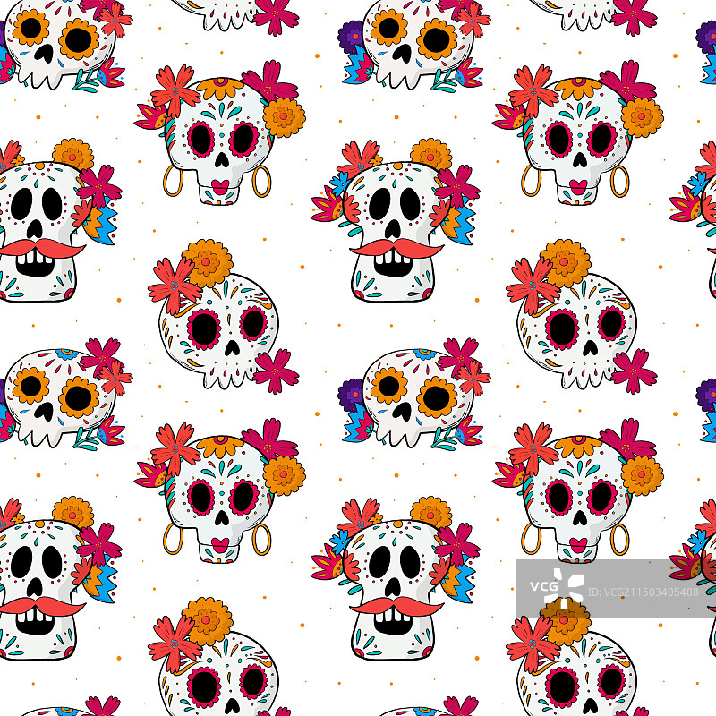 亡灵节骷髅无缝图案图片素材