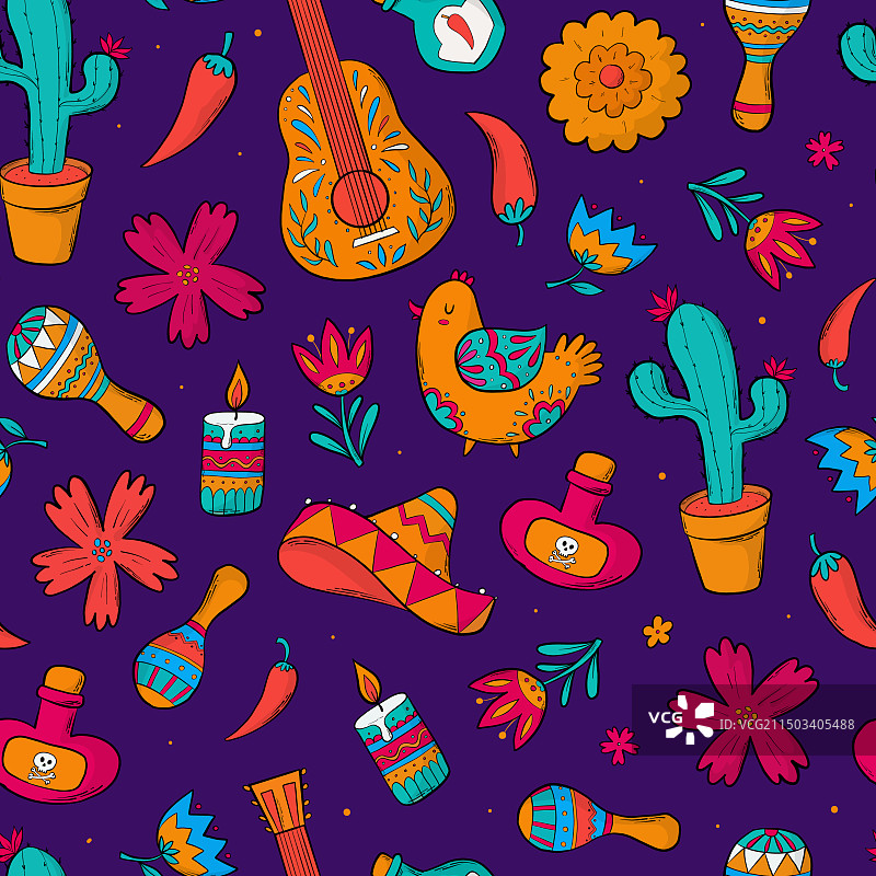 墨西哥涂鸦无缝图案图片素材