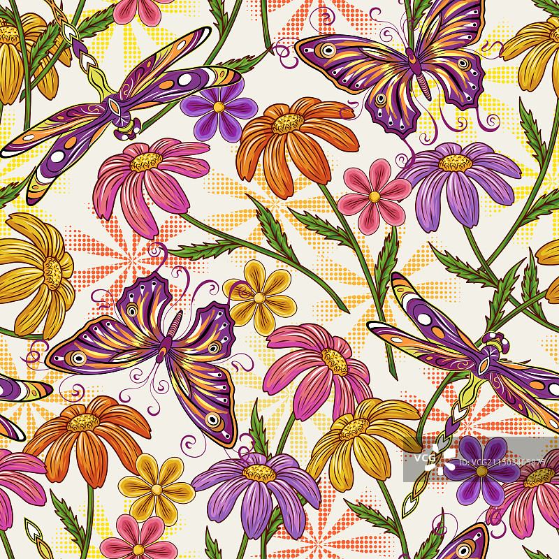 甘菊蝴蝶花卉图案图片素材