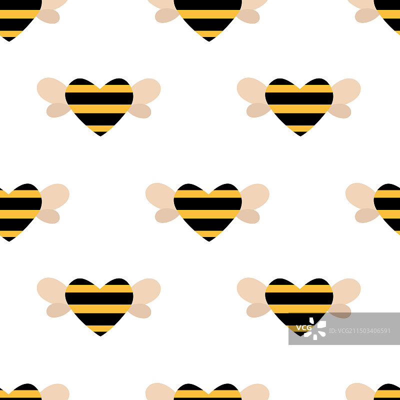 翅膀蜜蜂爱心条纹无缝图案图片素材
