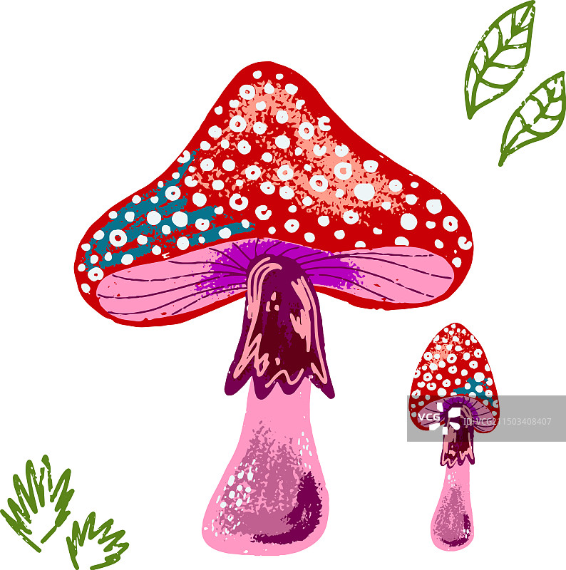 卡通风格的鹅膏菌铅笔纹理图片素材