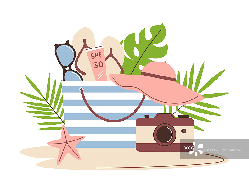 沙滩上手提配件的海滩包图片素材