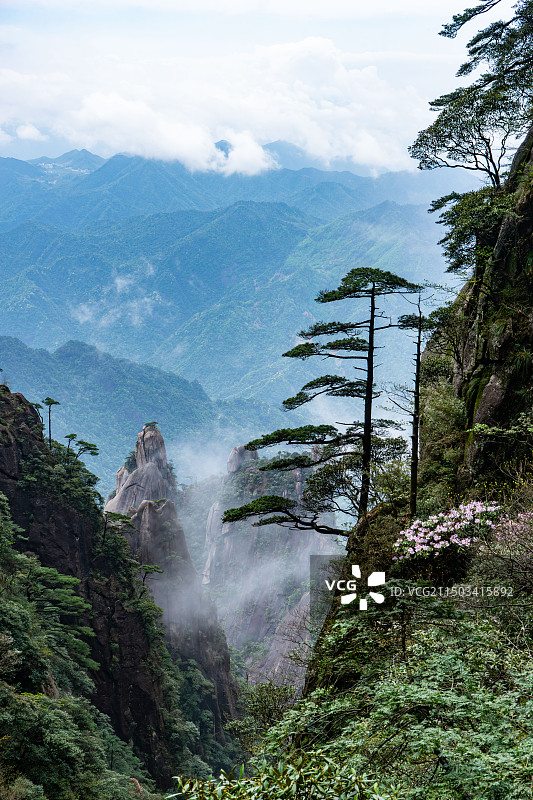 江西省，上饶市，三清山景区，云雾笼罩下的山峦图片素材