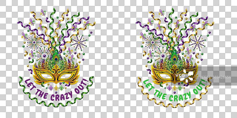 狂欢节标签与面具羽毛彩带图片素材