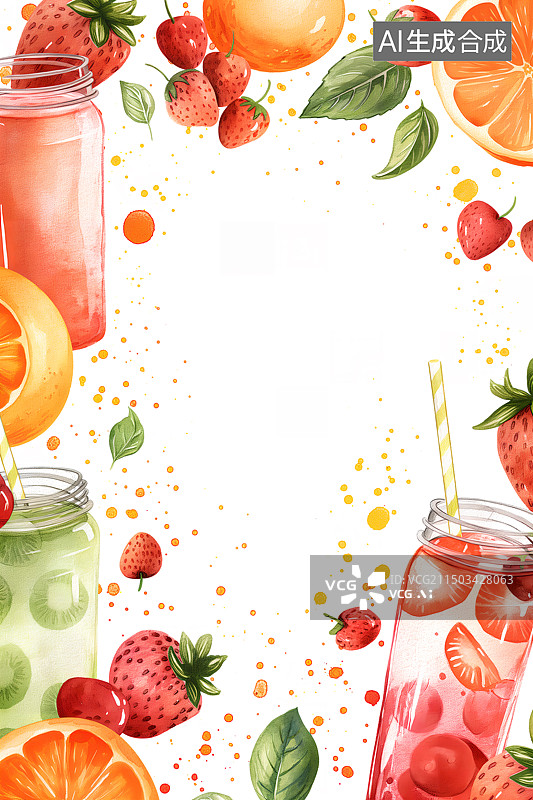 【AI数字艺术】清新风夏日饮料手绘插画餐饮美食菜单招牌宣传单卡片模板图片素材