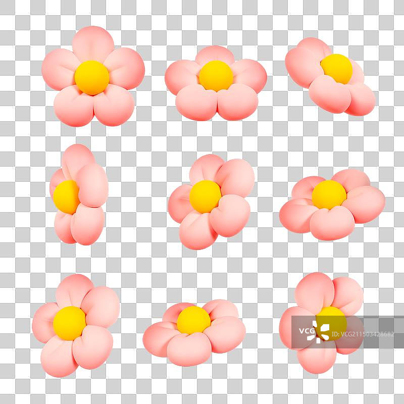 3D立体不同角度桃花樱花春天花朵元素图片素材