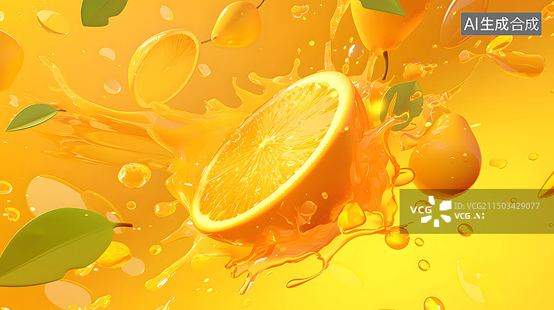 【AI数字艺术】清爽背景，水花四溅中的水果图片素材