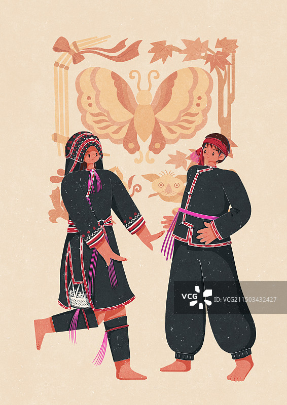 苗族海南型传统服男女图片素材